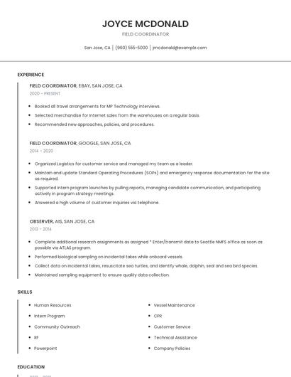Field Coordinator Resume