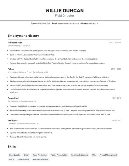 Field Director Resume