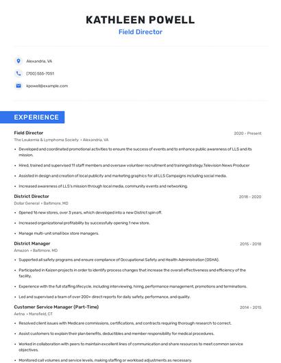 Field Director Resume