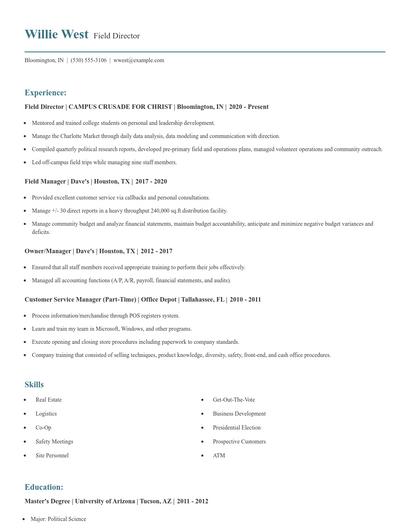 Field Director Resume