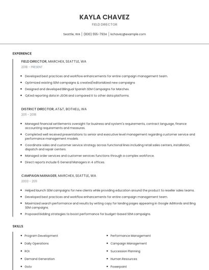 Field Director Resume