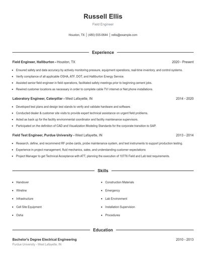 Field Engineer Resume