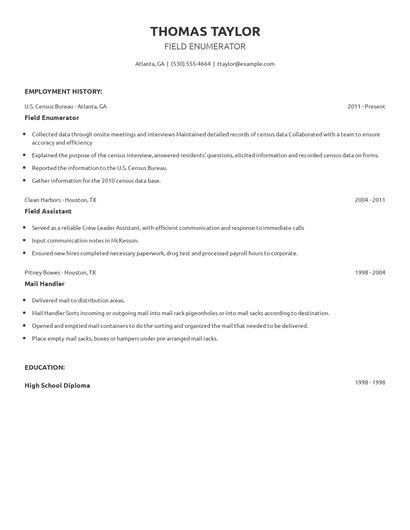 Field Enumerator Resume
