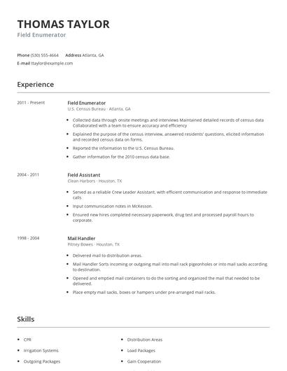 Field Enumerator Resume