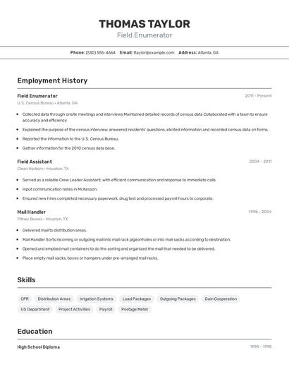 Field Enumerator Resume