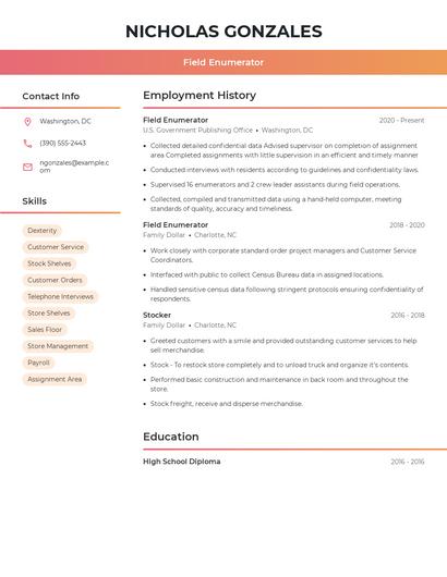 Field Enumerator Resume