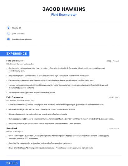 Field Enumerator Resume