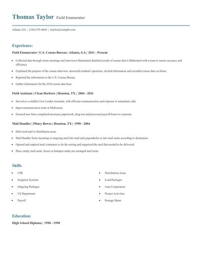 Field Enumerator Resume