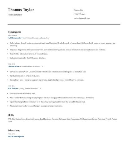 Field Enumerator Resume