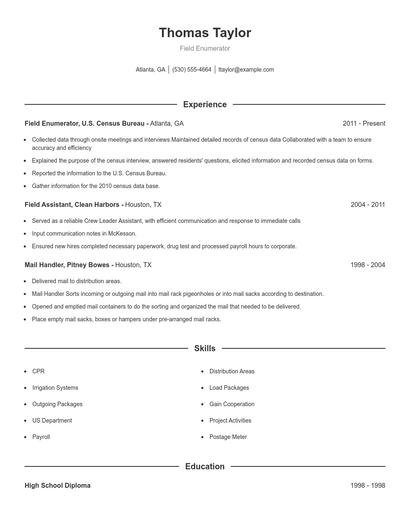 Field Enumerator Resume