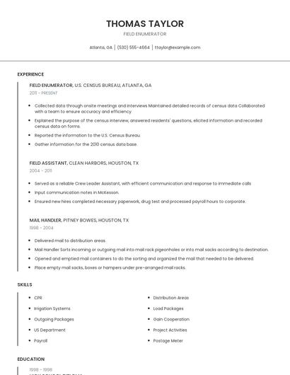 Field Enumerator Resume