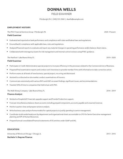 Field Examiner Resume