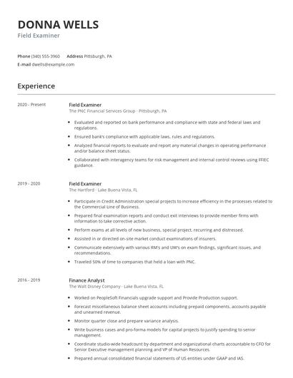 Field Examiner Resume