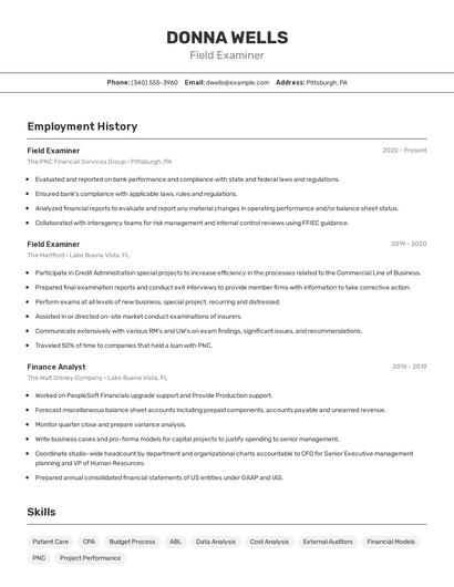 Field Examiner Resume