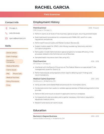 Field Examiner Resume