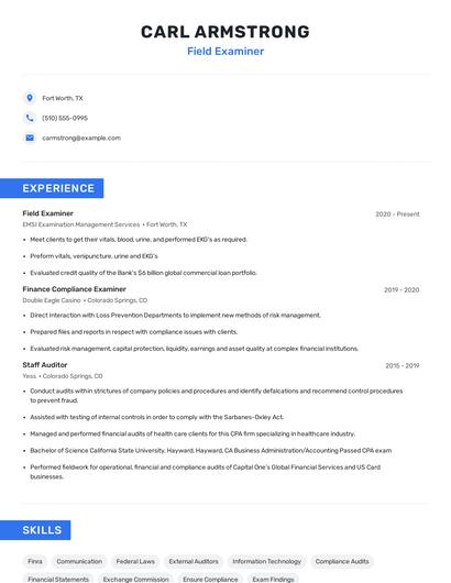 Field Examiner Resume