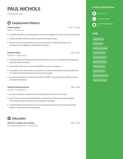 Field Examiner Resume