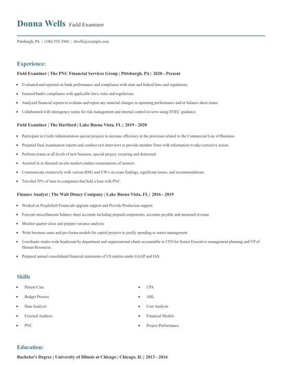 Field Examiner Resume