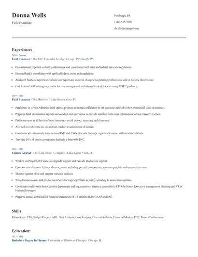 Field Examiner Resume