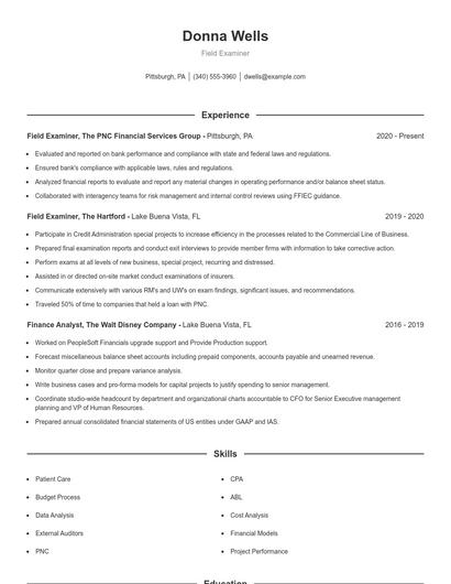 Field Examiner Resume