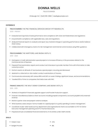 Field Examiner Resume