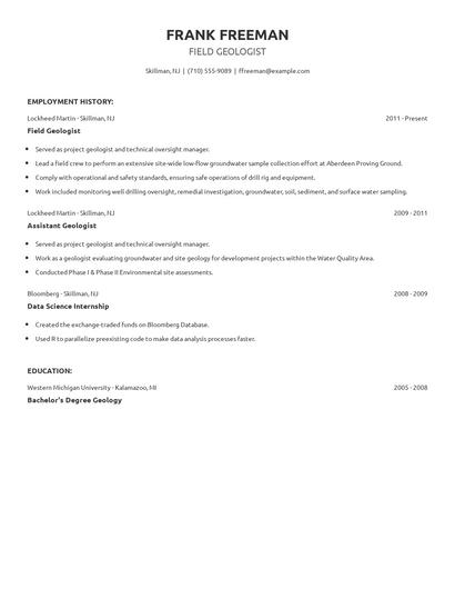 Field Geologist Resume