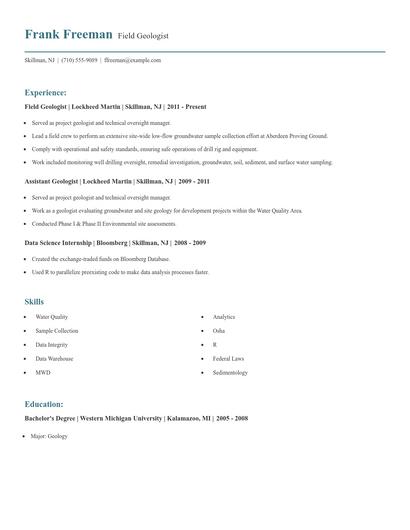 Field Geologist Resume