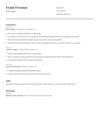 Field Geologist Resume