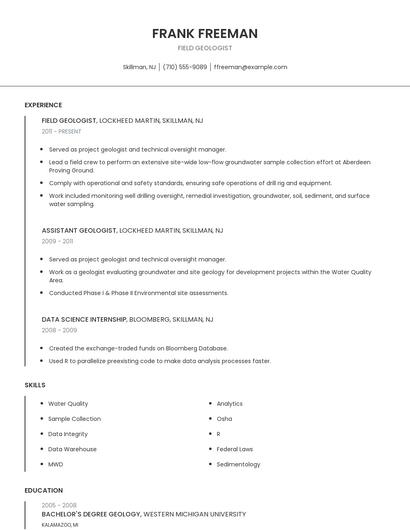 Field Geologist Resume