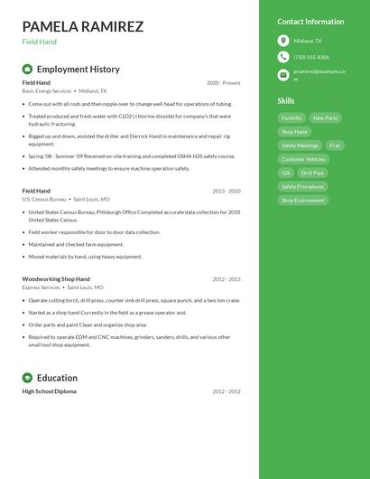 Field Hand Resume