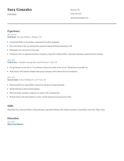 Field Hand Resume