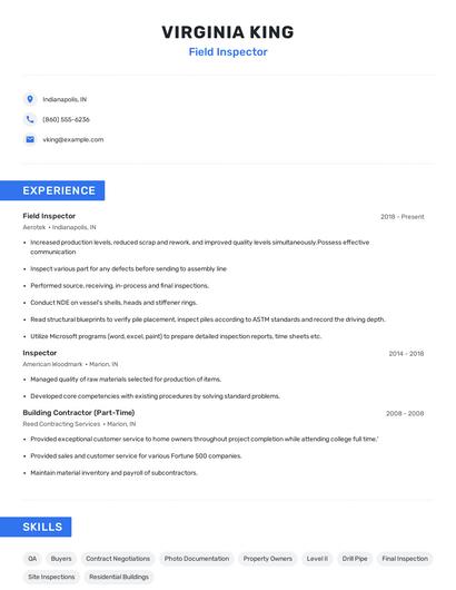 Field Inspector Resume