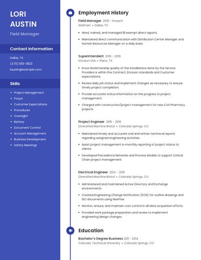 Field Manager Resume