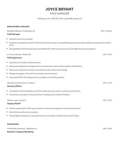 Field Manager Resume