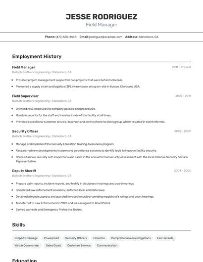 Field Manager Resume