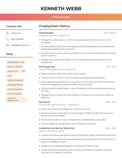 Field Manager Resume