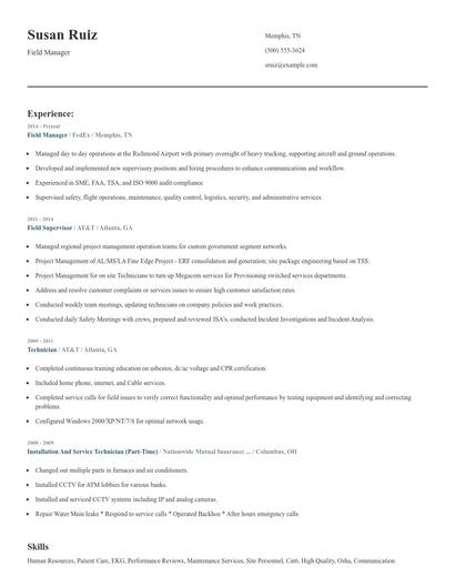 Field Manager Resume