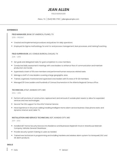 Field Manager Resume