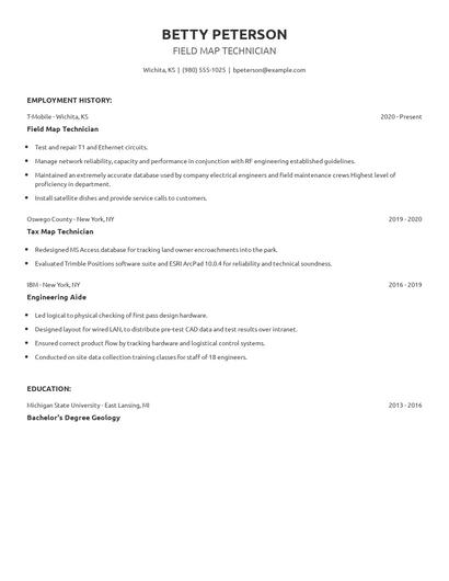 Field Map Technician Resume