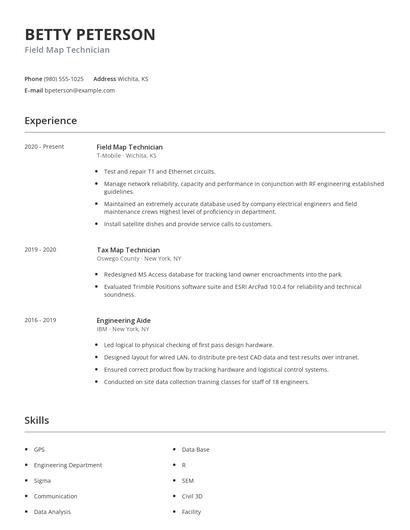 Field Map Technician Resume