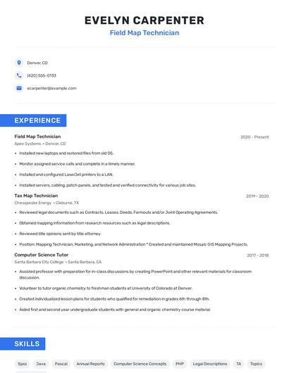 Field Map Technician Resume