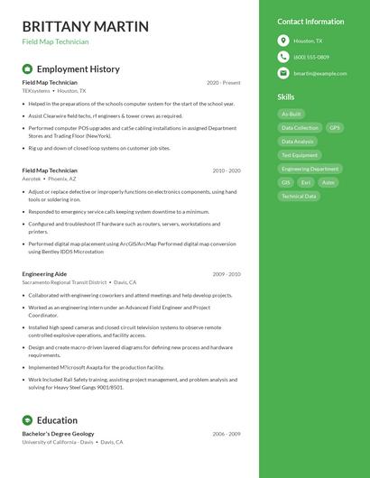Field Map Technician Resume