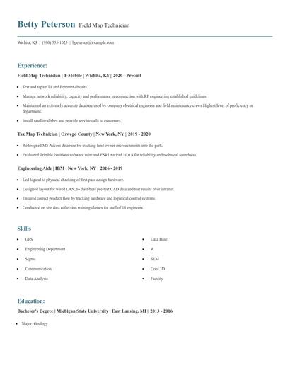 Field Map Technician Resume
