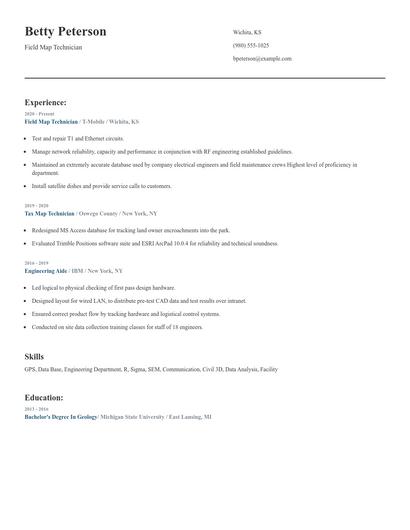 Field Map Technician Resume