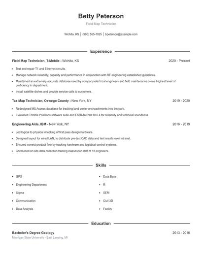 Field Map Technician Resume