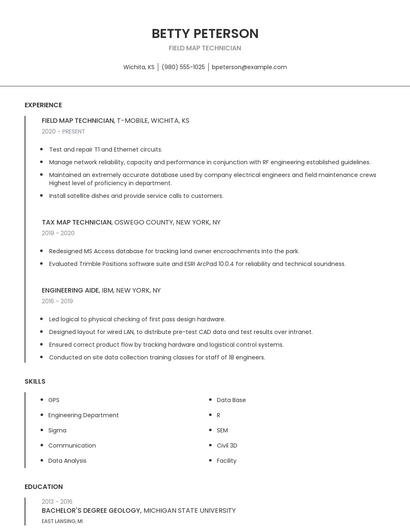 Field Map Technician Resume