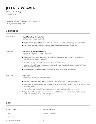 Field Marketing Coordinator Resume