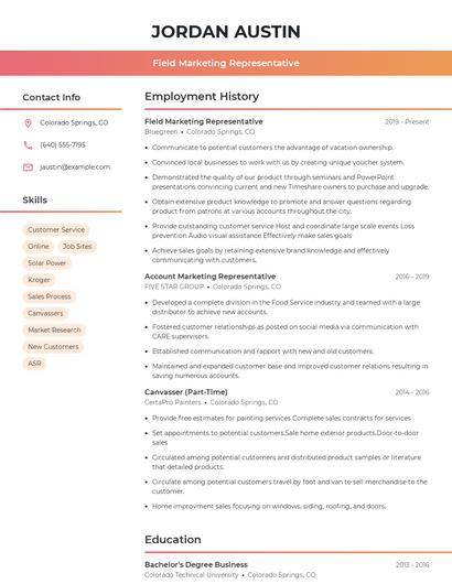 Field Marketing Representative Resume