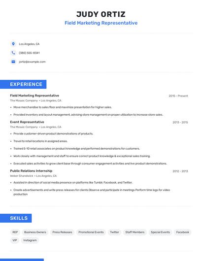 Field Marketing Representative Resume