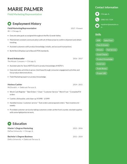 Field Marketing Representative Resume